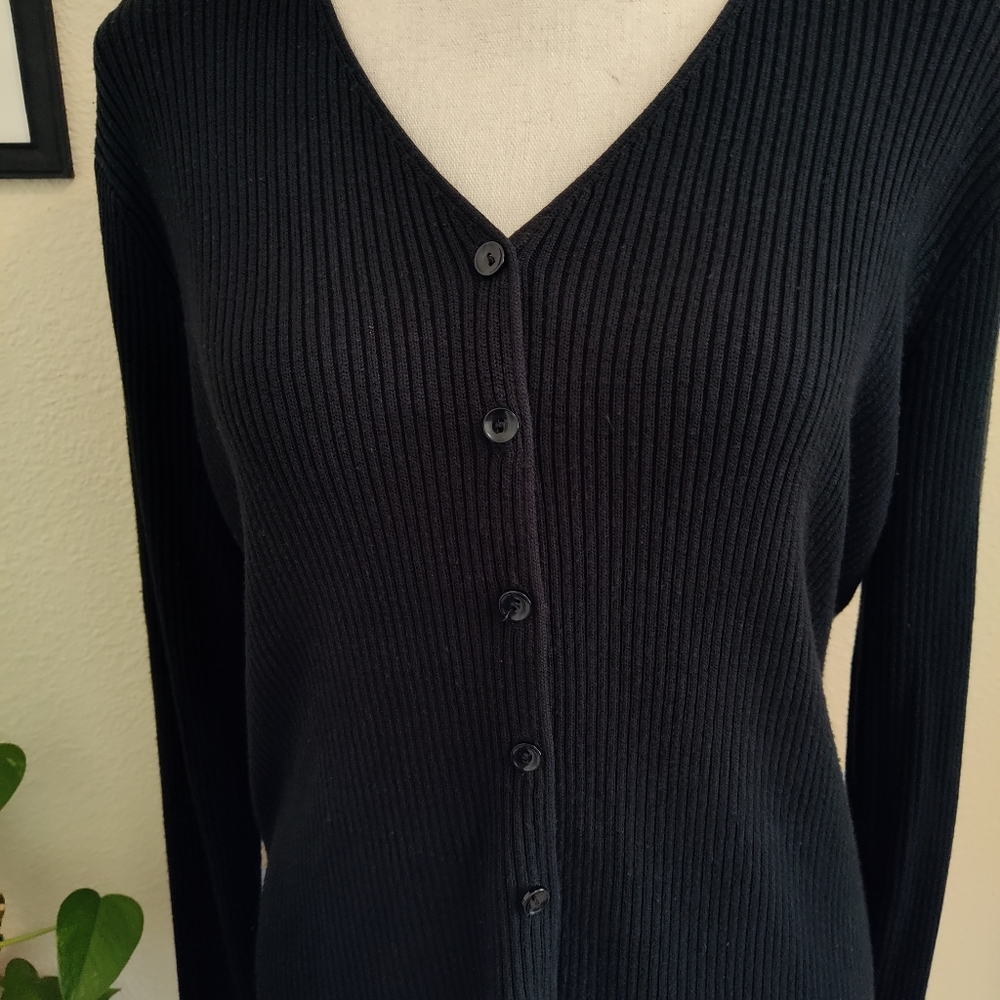 Sag Harbor Black Ribbed Knit Button Down Cardigan - Picture 2 of 5